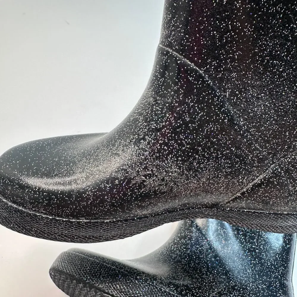 Hunter Black Glitter Rubber Rain Boots